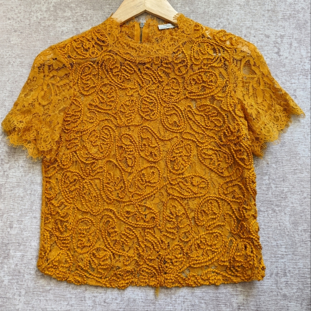 Zara lace crop top Yellow S